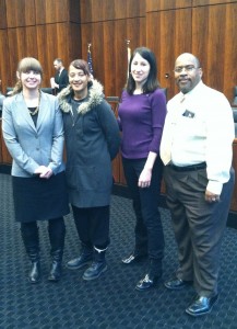 (From left) Policy's Jennifer Cushman, leader Gloria Davis, Organizer Rachel Ramirez and leader Charles Austin