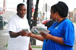 A Chase Volunteer doing outreach