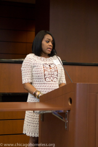 Speaking at the scholarship event last spring.