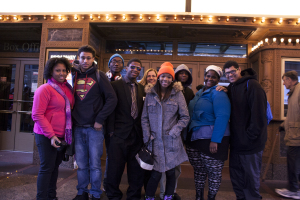 Tilden students, with CCH's Patricia Nix-Hodes, outside the Oriental Theatre