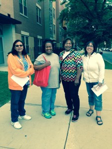 One of our outreach teams, with (2nd from left) CCH Board member Sharlita Davis and CCH organizer Dollie Brewer (2nd from right)