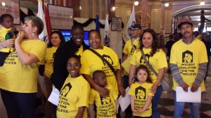 Advocating in Springfield, with leaders and Yaneth's daughter in tow