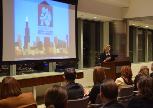 Cook County Public Defender Amy Campanelli speaking at the Justice Circle reception Thursday.