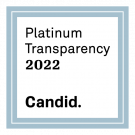 Square badge with light blue border. Black text reads: Platinum Transparency 2022. Candid.