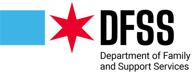 A blue stripe and red star form the DFSS logo, accompanied by the text: "DFSS, Department of Family and Support Services"