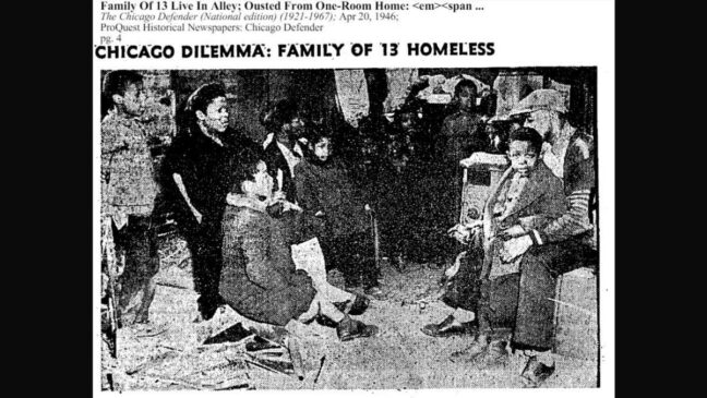 A Chicago Defender article from 1946 that chronicles the Hemmons family becoming unhoused.